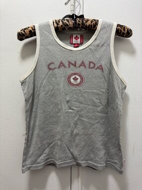 Y2K Roots 2004 Canada Olympic Grey Tank Top with Red Accents Small